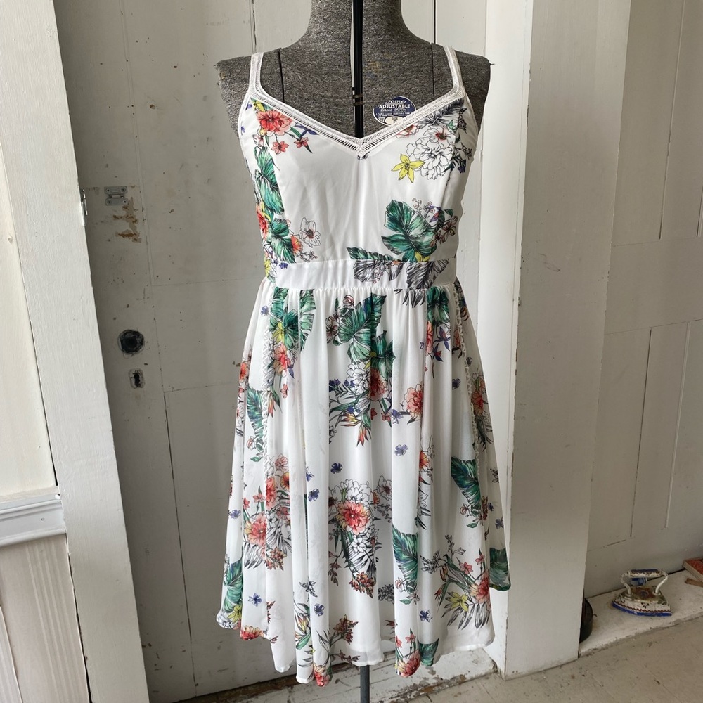 Torrid Sheer Floral Sun Dress with Crochet Spaghetti Straps & Trim